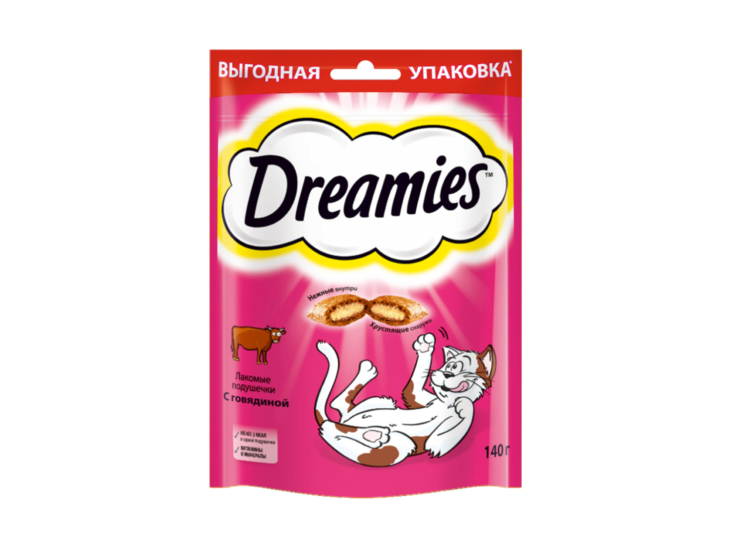Лакомство для кошек Dreamies, подушечки с говядиной, 140 г Лакомство для кошек Dreamies, подушечки с говядиной, 140 г